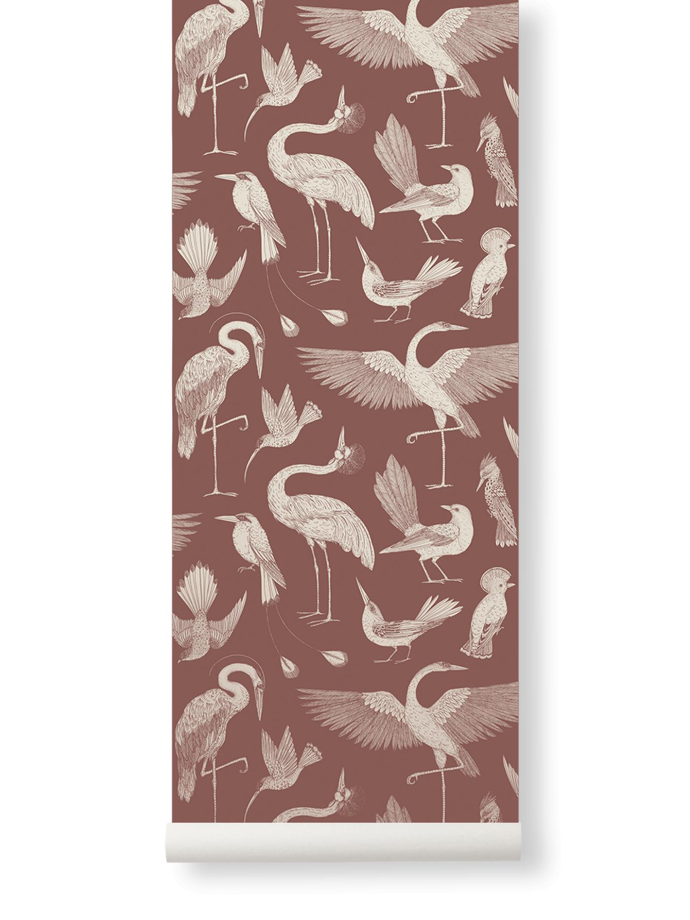 Katie Scott Wallpaper – Birds – Dusty Red Accessories